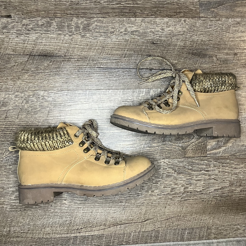 Tan Ankle Boots with Knit Cuff